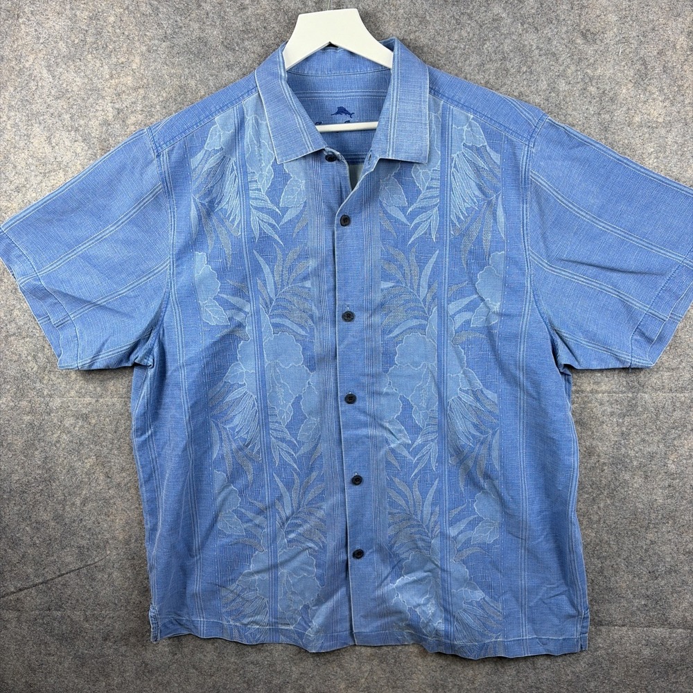 Tommy Bahama Short Sleeve Button Front 100% Silk Camp Shirt Textured Floral XL